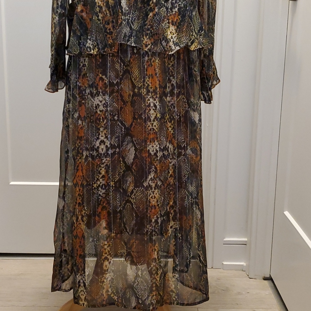 Boho Maxi Dress Snake print Karen by Simonsen Metallic thread vintage look - Picture 4 of 12